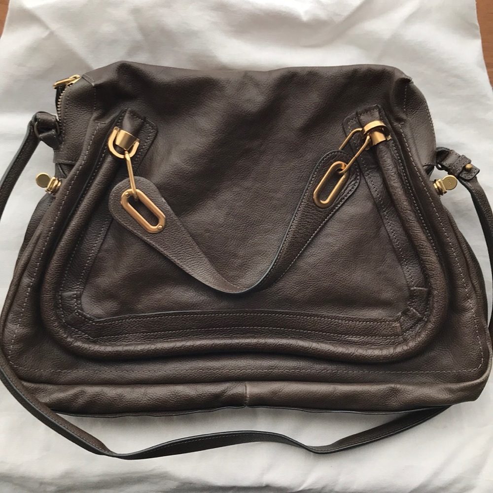 Chloe Dark Grey Leather Large Paraty Bag